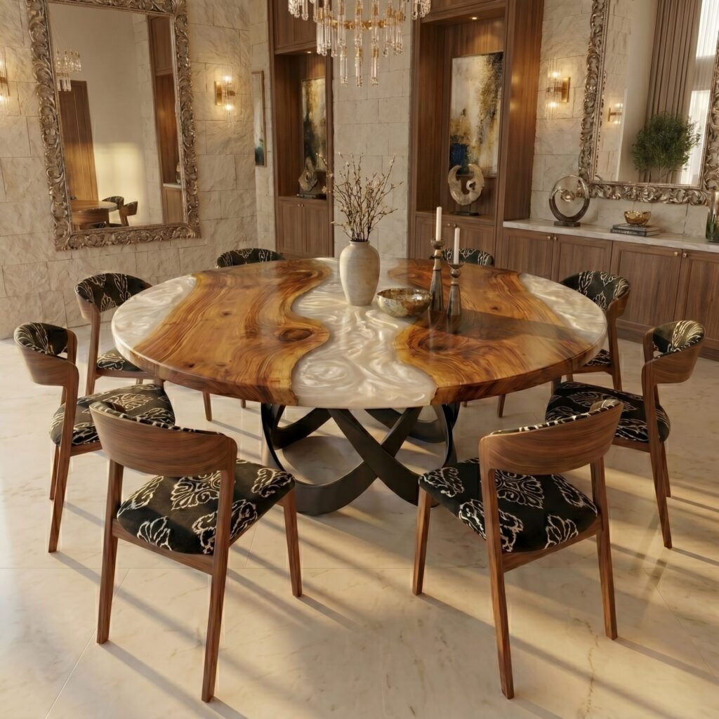 Table noyer planche large Époxy Delly