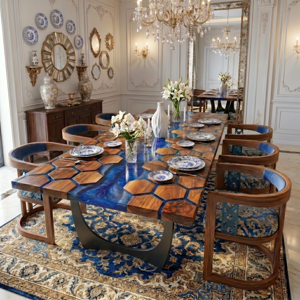 Table noyer en nid d'abeilles Époxy Liem