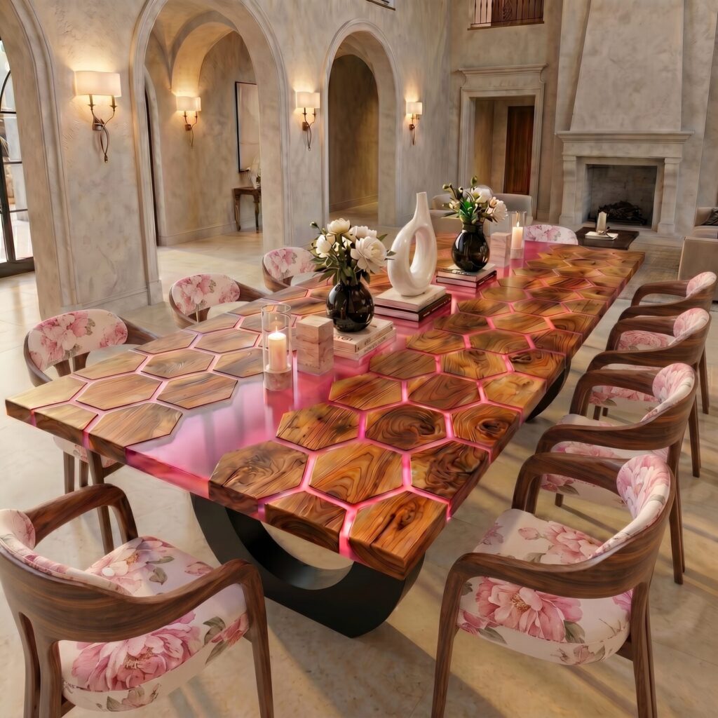 Table noyer en nid d'abeilles Époxy Axiom